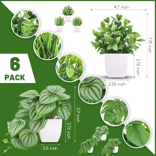 Der Rose 6Pcs Small Fake Plants Set for Bathroom Shelf Office Desk Decor | Artificial plants indoor, trailing and upright greenery build layered texture for modern bedroom decoration