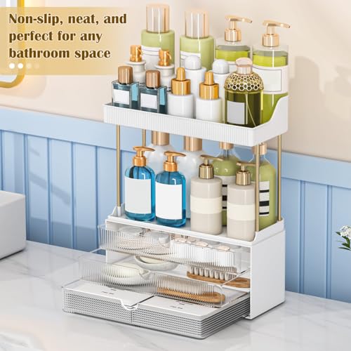 3-Drawer 2-Tier Acrylic Makeup & Bathroom Vanity Organizer | Clear,3 smooth drawers, 2 open shelves, dustproof, wipe clean, for large skincare, perfumes, lipsticks, dresser, counter
