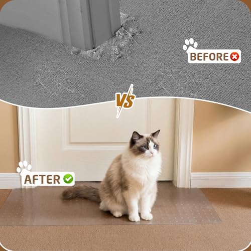 Carpet Protector, Clear PVC Doorway Mat for Cats & Dogs | Heavy-duty Anti-scratch Threshold Guard, Non-slip, Easy-trim, Recyclable PVC, Fits 27.5"-35.9" Doors, Stops Pet Claw Damage