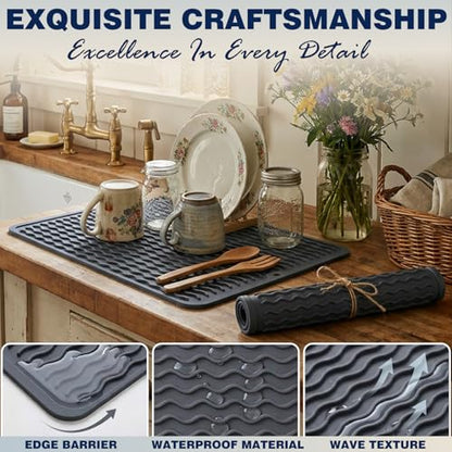 2 Pack Caketime Silicone Dish Drying Mat for Kitchen Counter Multiple Usage for Baking Cooking Grilling Under Sink Office Coffee Accessories Apartment Appliances Pioneer Woman Stuff 15"x11.5" Blue