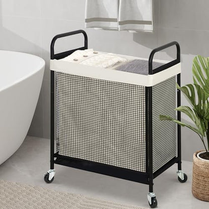 Laundry Hamper 2 Section, 100L Rolling Laundry Sorter Cart with Removable and Washable Liner Bag, Clothes Hamper with Wheels and Metal Handle for Laundry Room and Bedroom