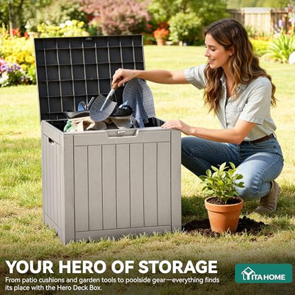 YITAHOME 31 Gallon Outdoor Storage Deck Box | Waterproof Resin Package Delivery and Storage Box with Lockable Lid for Patio Furniture Cushions, Pool Accessories, Garden