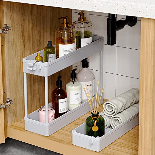 SPACEKEEPER Slim Rolling Storage Cart, 3 Tier Bathroom Cart Organizer, Gray | Narrow Rolling Cart with Wheels for Kitchen Office Bathroom Laundry Room,Mobile Utility Cart for Craft Art Makeup Nail Polish