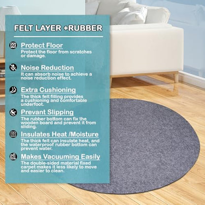 Waterproof Rug Pad Round 1/8 Thick Waterproof Non-Slip Rug Pad, Pad for Hardwood Floors,Rug Pads for All Floors and Finishes, Keeps Carpets in Place Soft and Safe（6FT）