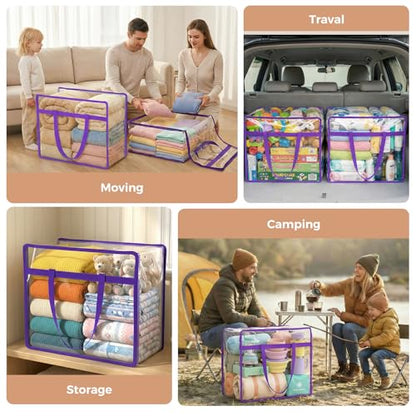 6 Pack Clear Storage Bags for Clothes, 40L Closet Organizers and Storage | Plastic storage with zipper and handle, moving bags, under-bed storage, closet organizer for blankets, comforters, toys