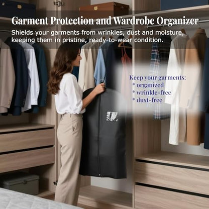 2-Pack Breathable Garment Bags for Hanging Clothes – Dust-Proof Suit & Dress Covers with Clear Window – Waterproof, Foldable Closet Storage Organizer for Coats, Gowns, and Jackets (Black, 40")