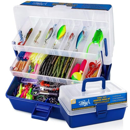 448-Pcs Fishing Lures Kit – Complete Large 3-Layer Tackle Box Set with Hooks, Weights, Bobbers, Pliers, Rigs, Leaders & Accessories for Men, Kids, Beginners, Gear gift choice for Fathers Day