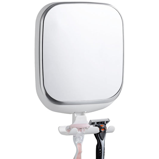 TAILI Shower Mirror Fogless for Shaving,Fogless Mirror for Shower with Tray | Shaving Mirror with Razor Holder, Anti Fog No Drill, Removable, Wall Mounted Bathroom Accessories with Powerful Suction,White