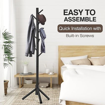 WANGMUXIA Coat Rack, Freestanding Coat Rack with 8 Hooks and 3 Adjustable Size Tree Coat Racks for Bedroom, Hallway, Entrance, Office, for Hats, Coats, Scarves, Handbags