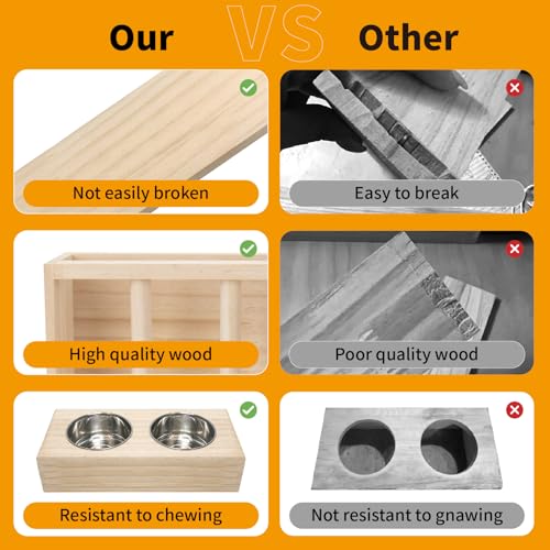 3 in 1 Rabbit Hay Feeder with Litter Box,Wooden Hay Feeder with 2 Bowls & Litter Box for Guinea Pig Chinchilla Bunny Other Small Animals,Large Capacity & Preventing Waste