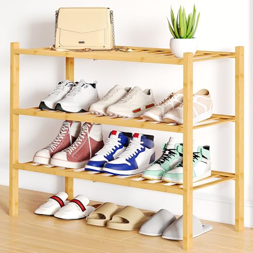 Bamboo Shoe Rack, 12 Vertical Slats, 3 Tier - 26.8... (Natural | Bamboo)