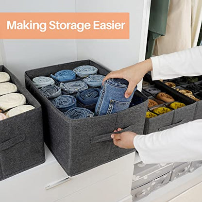 4Pcs Closet Organizers and Storage Bins for Clothes - 12 Cell Drawers Organizer Grid Storage Box for Jeans Pants Sweater T-shirts, Wardrobe Shelf Dividers Closets Organization