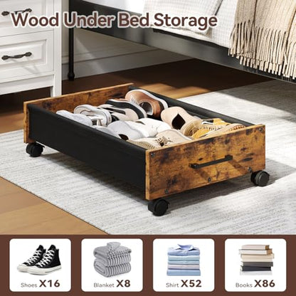 Wooden Under Bed Storage Drawer with Wheels for Space-Saving Storage | Ideal for seasonal clothing, extra blankets, shoes and everyday household essentials