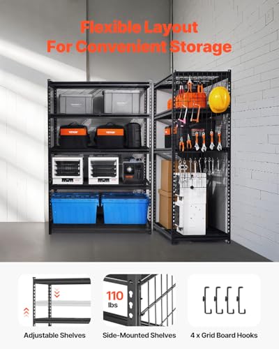 VEVOR Storage Shelves, 3000 lbs, 5 Tier Heavy Duty Garage Shelving, 24" D x 48" W x 72" H Adjustable Metal Shelves for Industrial Shelving Unit Utility Shelf, for Kitchen, Warehouse, Basement, Black