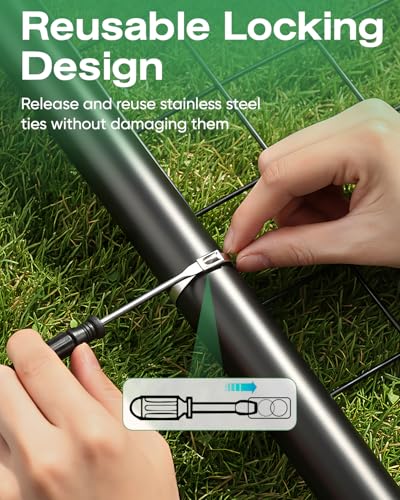 112-Piece Cable Tie Gun Kit, 11.8 Inch 304 Stainless Steel Zip Ties | Includes 110 Metal Zip Ties and Release Tool; Gun Tightens and Cuts for Fence, Exhaust Pipe, Chicken Coop, Farm and Cables