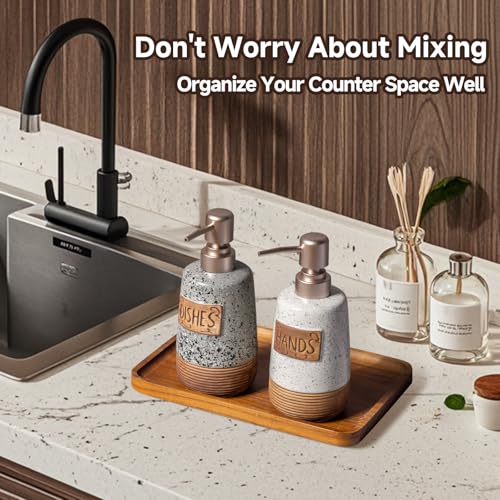 Hand and Dish Soap Dispenser Set, Farmhouse Ceramic Soap Dispenser for Kitchen Sink, 15 OZ Vintage Hand Wash Liquid Dispenser for Bathroom Farmhouse Modern Kitchen Decor Accessories
