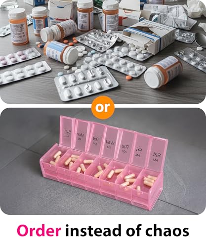 Extra Large Pill Organizer - XXL Vitamin Holder for Weekly Supplements - Double Sided Pill Box 7 Day with Big AM PM Compartments Huge Daily Medicine Dispenser 2 Times a Day Reliable and Easy-to-Use