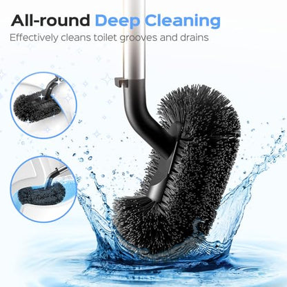 HAMITOR Toilet Plunger and Brush Set: 2 Pack 2 in 1 Stainless Steel Rustproof Combo with Curved Bristles - Heavy Duty Toilet Unclogging for Family Bathroom - Compact Apartment Cleaning Accessories