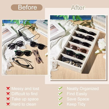 4 Pcs Velvet Sunglasses Organizer Tray 6 Grid Sunglass Organizer Velvet Tray Stackable Glasses Display Case for Women Glasses Jewelry Display Watch (Beige)