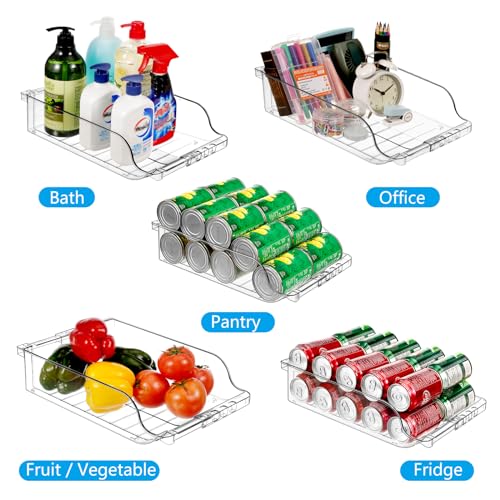 2 Packs Refrigerator Organizers and Storage Width Adjustable Can Organizer for Refrigerator Expandable Soda Can Dispenser for Beer Soda Pop Can Soda Organizer for Fridge Kitchen Pantry Clear