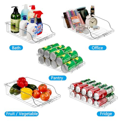 2 Packs Refrigerator Organizers and Storage Width Adjustable Can Organizer for Refrigerator Expandable Soda Can Dispenser for Beer Soda Pop Can Soda Organizer for Fridge Kitchen Pantry Clear