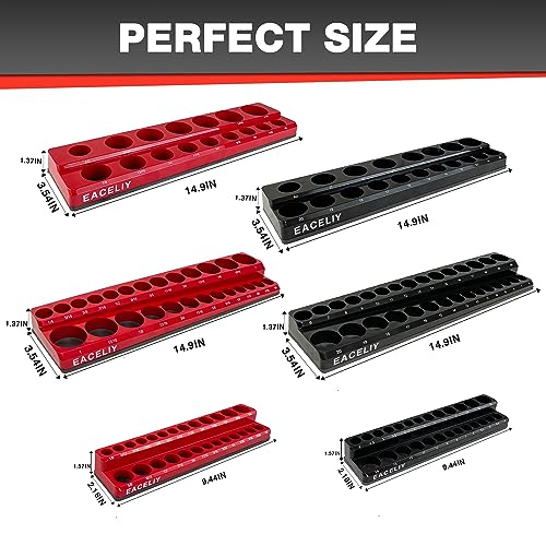 EACELIY Magnetic Socket Organizer Set, 1/2", 1/4" and 3/8" SAE & Metric Deep & Shallow Socket Holder Kit, holds 141 stanard Sockets, attaches to steel box/tool cart (sockets not included) 丨6PCS