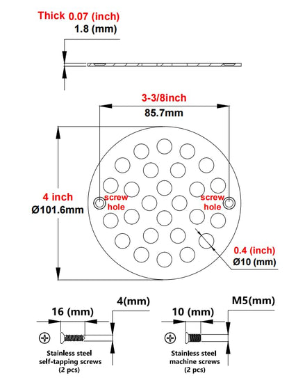 4 Inch Screw-in Round Shower Drain Cover Replacement Floor Drainer with Screws (Black) | Replacement Floor Drainer with Screws, 304 stainless steel drain grill filters debris, fits most household shower drains