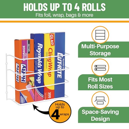 Evelots Kitchen Wrap & Food Bag Organizer Wall/Cabinet Mount, 2-Pack, White | Keep kitchen wraps and food bags organized with 2 baskets that mount on a wall or cabinet door to save valuable counter space