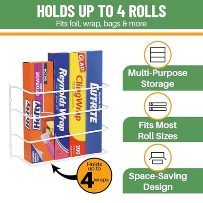 Evelots Kitchen Wrap & Food Bag Organizer Wall/Cabinet Mount, 2-Pack, White | Keep kitchen wraps and food bags organized with 2 baskets that mount on a wall or cabinet door to save valuable counter space