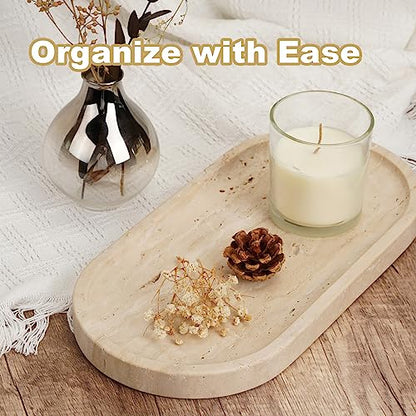 Italian Travertine Tray, 12"x6" Vanity Decorative Marble Tray for Countertop, Catchall Tray for Perfume, Candles, Jewelry Dish Tray