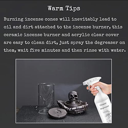 Skull Incense Burner Holder - Backflow Waterfall , LED Ceramic Unique Skeleton Incense Burner with 15 Incense Cones for Halloween/Aromatherapy/Yoga/Home/Room/Office Deco