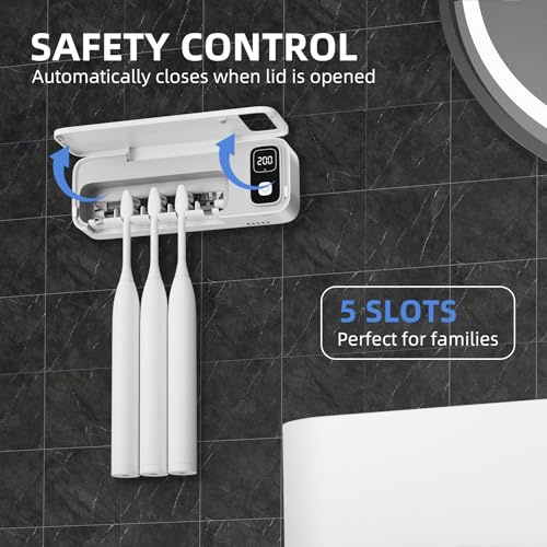 UV Toothbrush Sanitiizer and Holder, 360 Saniti & Air Drying, Timed Toothbrush Holders for Bathrooms, 2200mAh Rechargeable Cordless Wall Mounted Home Toothbrush Sterilizer