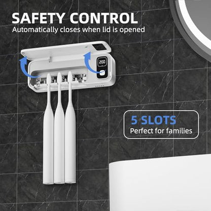 UV Toothbrush Sanitiizer and Holder, 360 Saniti & Air Drying, Timed Toothbrush Holders for Bathrooms, 2200mAh Rechargeable Cordless Wall Mounted Home Toothbrush Sterilizer