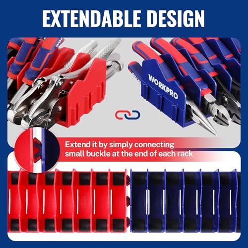 WORKPRO 2-Pack Plier Organizer Rack, 20-Slot Tool Organizer and Storage | Large Capacity Plier Holder, Non-Slip Rubber Base, High-Strength Plastic, Extendable Tool Box Organizer, Pliers Not Included