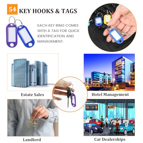 Portable Key Organizer with Handle, Fireproof and Waterproof Key Case, Key Holder with 54 Hooks and Tags Portable Key Storage Book for Offices Real Estate Agencies Hotels and Rental Management