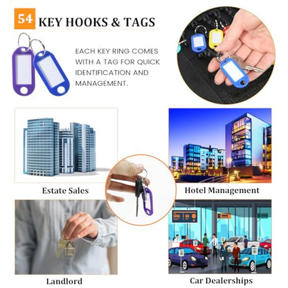 Portable Key Organizer with Handle, Fireproof and Waterproof Key Case, Key Holder with 54 Hooks and Tags Portable Key Storage Book for Offices Real Estate Agencies Hotels and Rental Management