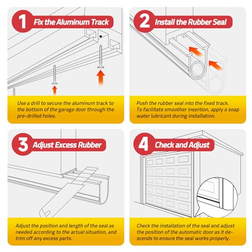 Garage Door Bottom Seal with Pre-drilled Aluminum... (Black-Track Kit | Rubber)