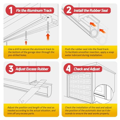 Garage Door Bottom Seal with Pre-drilled Aluminum... (Black-Track Kit | Rubber)