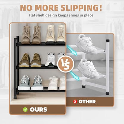 STORAGE MANIAC Long Expandable Shoe Rack, 18 Pairs Metal Wide Stackable Shoe Rack, Adjustable Shoes Shelf, Freestanding Shoes Organizer for Closet, Entryway, Hallway, Garage, Front Door, 3 Tiers
