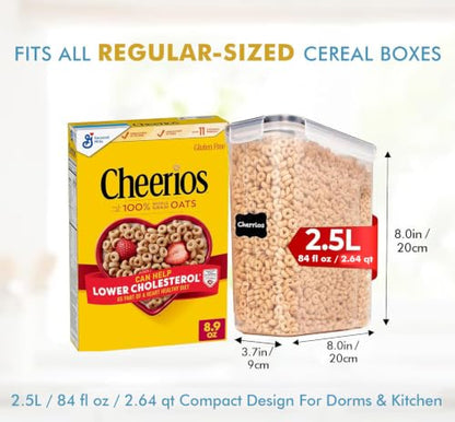 Shazo 2 Pack (15.4 Oz Cereal Capacity) Small Airtight Cereal Containers Storage with Lids, Perfect Space Saving BPA-Free Plastic Container, Pantry Organization and Canister for Rice, Sugar & Flour