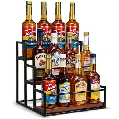THYGIFTREE Coffee Syrup Rack Organizer 3-Tier 12 Syrup Bottles Holder Stand for Coffee Bar Station Storage Shelves for Syrup, Wine, Dressing for Kitchen Countertop