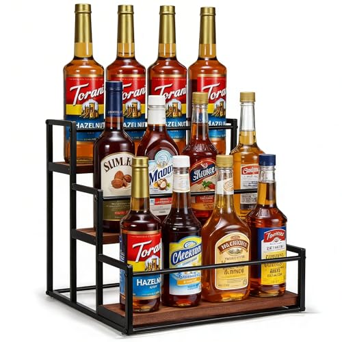 Coffee Syrup Rack Organizer 3-Tier 12 Syrup Bottle... (black | Metal)