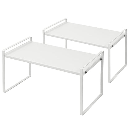 Stackable Cabinet Shelf Organizer 2 Pack, Standard... (2 Count | White | Iron)