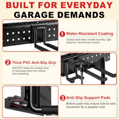 Garage Tool Organizer Wall Mount 49.5 inches with 10 Adjustable Heavy-Duty Hooks, Garage Organization, Garden Tool Storage Rack, Yard, and Shed, Holds Up to 400 lbs