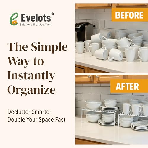 Evelots 2-Pack Wire Shelves, Cabinet Shelf Risers & Freezer Organizers | Rustproof dish risers for cabinets double storage space; use as small wire freezer shelves, pantry racks or shelf extenders.
