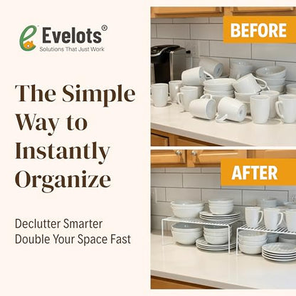 Evelots 2-Pack Wire Shelves, Cabinet Shelf Risers & Freezer Organizers | Rustproof dish risers for cabinets double storage space; use as small wire freezer shelves, pantry racks or shelf extenders.