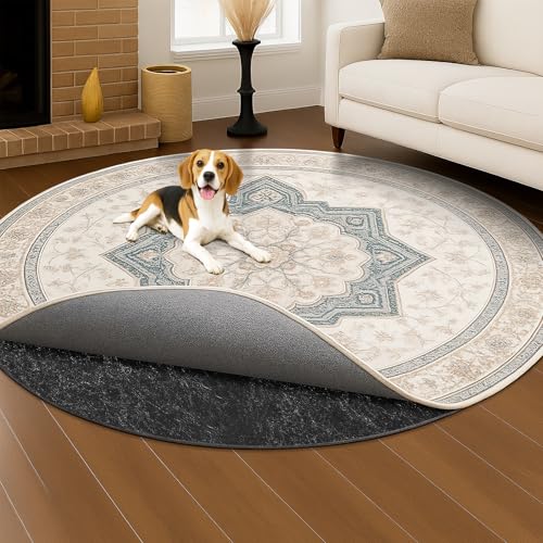 Deep Dream Dual Surface 8' Round Rug Pad, Waterproof 1/4" Thick Felt + Rubber Backing, Non Slip Round Carpet Gripper for Area Rugs, Protective Cushioned Pads for All Floors