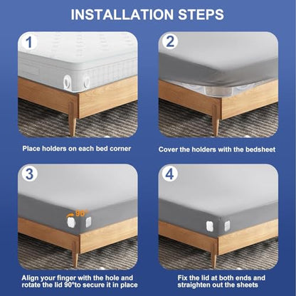 Bed Sheet Holders for Corners: Fitted Bed Sheet Grippers with Twist-Lock Clips Keep Sheets Tight Heavy-Duty Grip Quick All Mattresses Easy Installation 4 Pack White