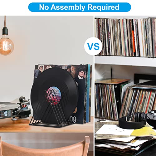 Vinyl Record Holder Storage, 9 Slot Metal Magazine Book Album Display Rack, Stylish Triangle Desktop File Sorter Organizer for Home Office, Black