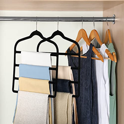 Velvet Pant Clothes Hanger Space Saving Non Slip Hanger Jean Slack Hangers | Multiple Velvet Hanger Closet Organizer Storage and Organization for Jeans,Scarf,Tie(Black,3)